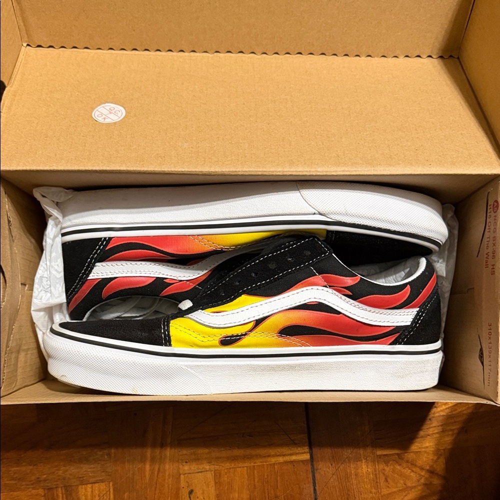 Vans Black and Red Flame Sneakers